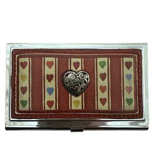 Brighton Business Card Case Hearts Multicolor Red Retired Silver Plated/Leather